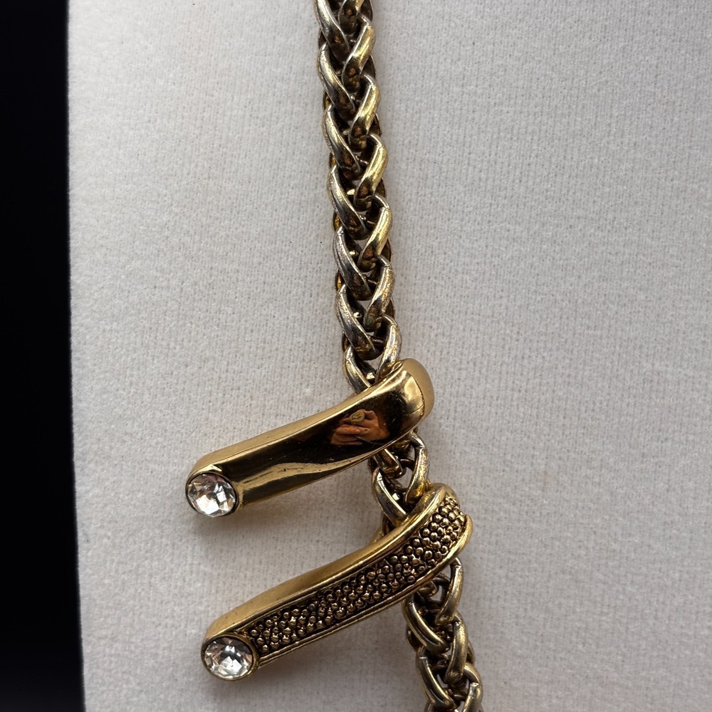 Vintage Gold Tone Statement Necklace Woven Chain Crystal Dangle Choker Retro Y2K - Picture 6 of 11